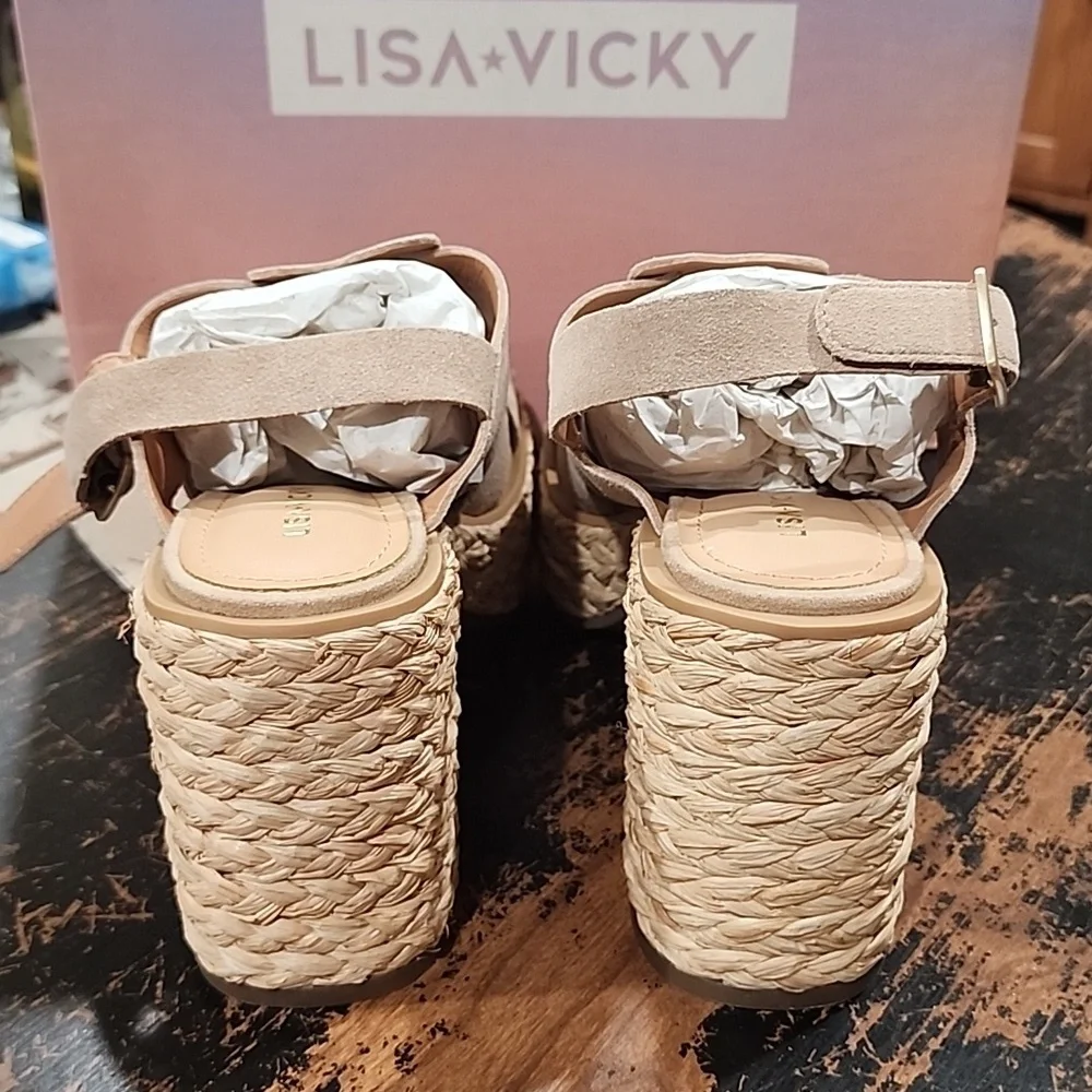 Lisa & Vicky Just -V Tan Carmel Strappy Suede Platform Women Size 8